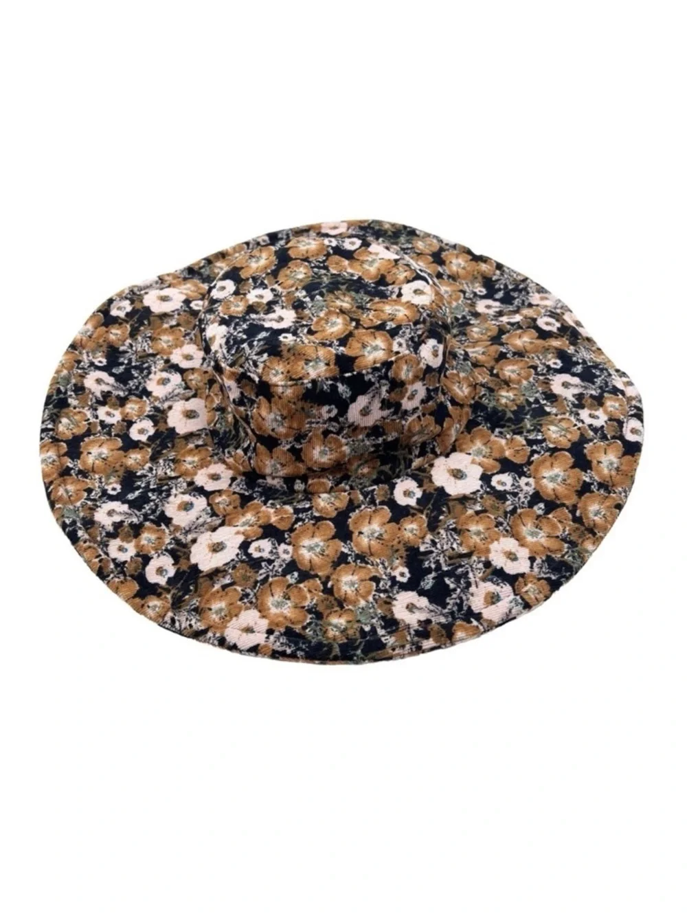 Anthropologie Corduroy Boho Floral Print Wide Brim Bucket Hat